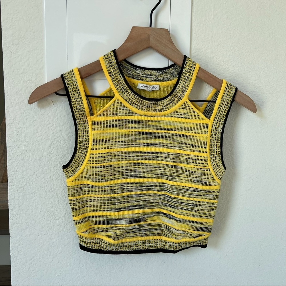 Ronny Kobo Cropped Tank Top in Yellow and Black